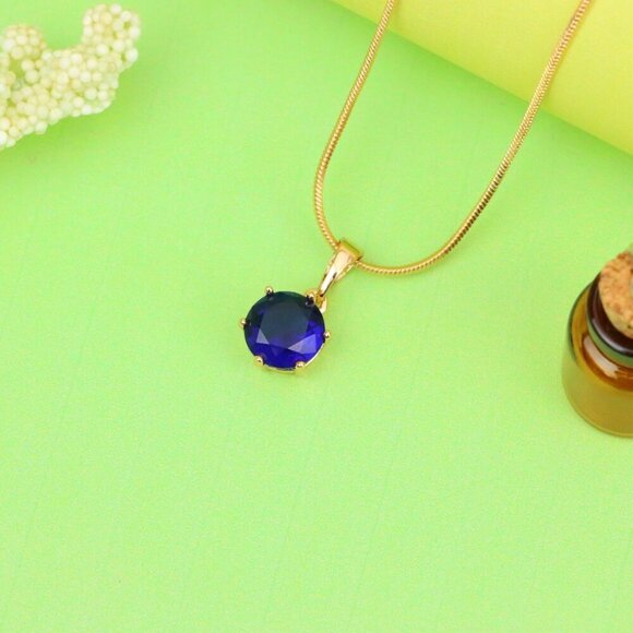 "Royal Blue Round Pendant in Gold Finish for Elegant Everyday Style, XPPT1677 - Picture 2 of 13